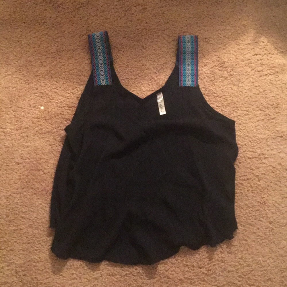 Embroidered float black tank